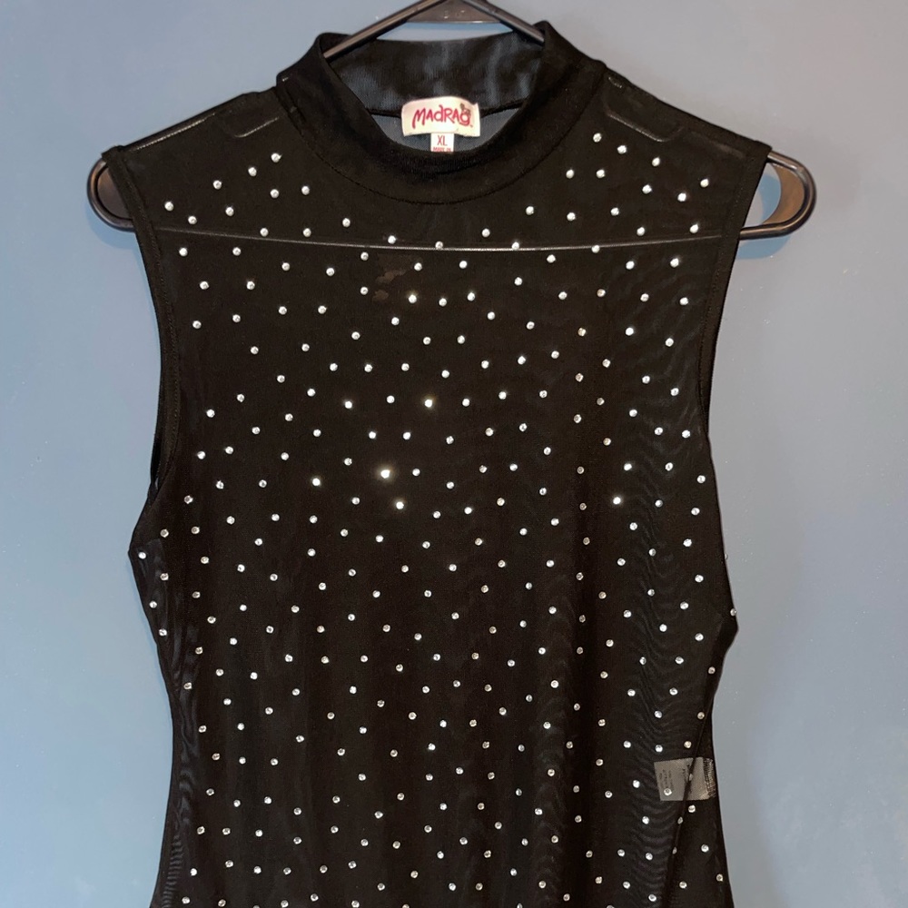 Black SHEER rhinestone bodysuit